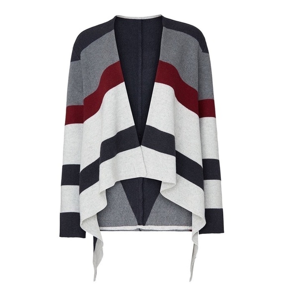 THAKOON Stripe Wool Blend Draped Knit Colorblock Cardigan Sweater Blanket Coat L - Picture 8 of 10